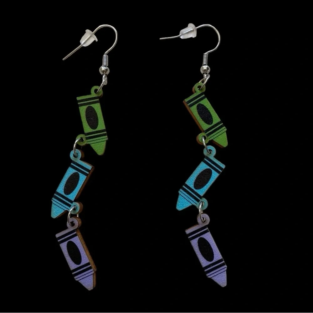 Cute Personality Pastel Colors Crayon Pendant Wooden Dangle Earrings Light Weigh